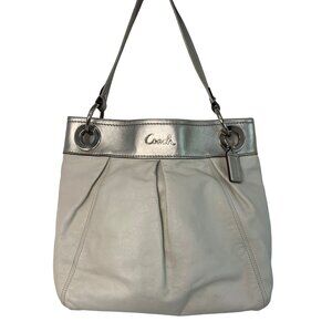 Coach Ashley Leather Bag Silver & Bone White Shoulder Hobo Medium EUC